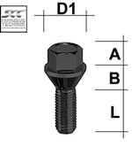Lug bolt M12x1.25 Conical 60° SW--17 L--28 black
