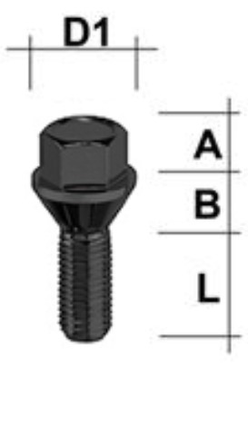 Boulon de roue M12x1.25 Cône 60° SW-17 L-39 noir