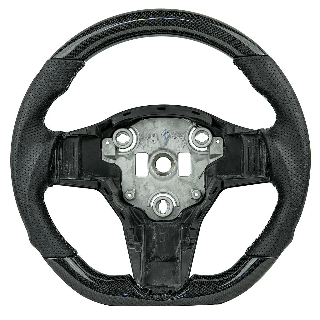 Carbon / leather steering wheel Tesla Model 3, grey stitching