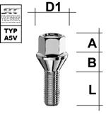 Lug bolt M14x1.25 Conical 60° SW--17 L--33 silver