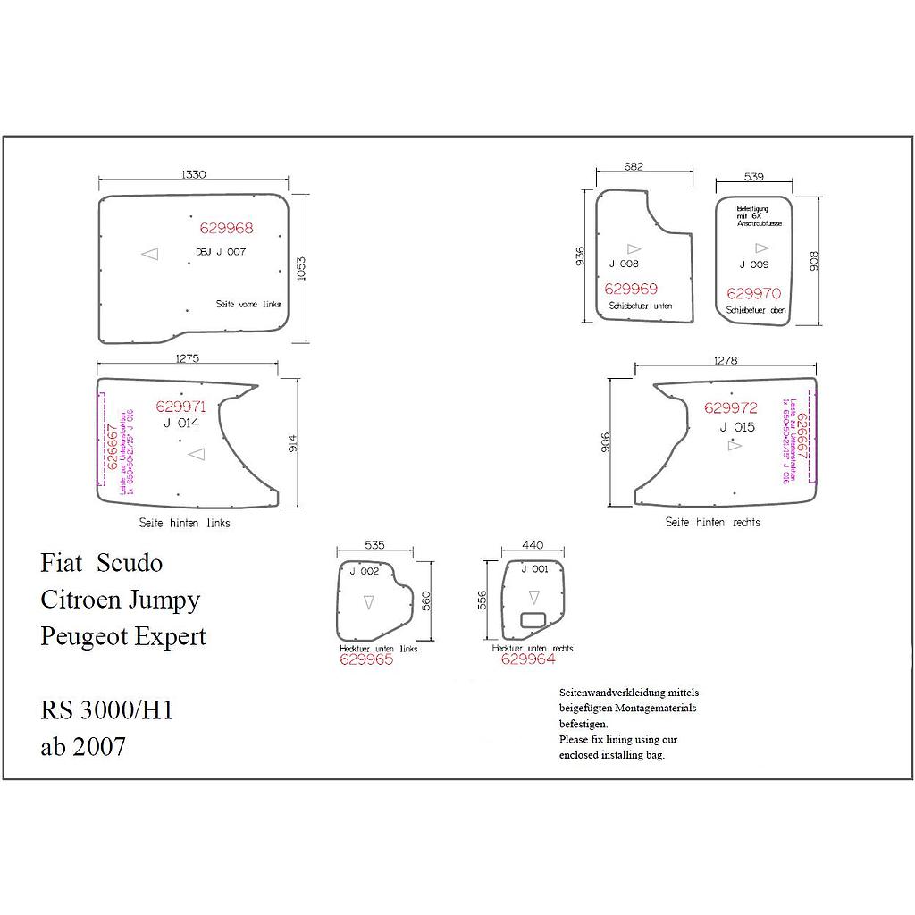 Seitenwandverkleidung L1 H1 Jumpy / Expert / Pro Ace 2007-2016