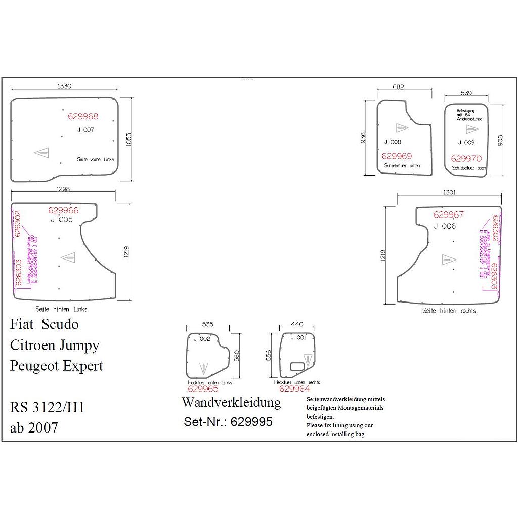 Seitenwandverkleidung L2 H1 Jumpy / Expert / Pro Ace 2007-2016
